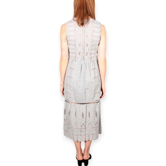 Sea New York Embroidered Sleeveless Midi Dress Pale Blue Grey Size 2 - Picture 16 of 16